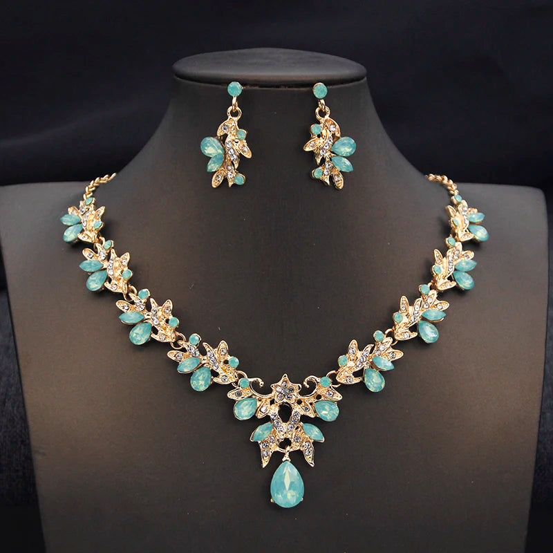 Fashion Necklace Sets for Women Waterdrop Collar Choker Necklace Earring Jewelry Set for Prom Birthday Bridal Wedding-14 Color