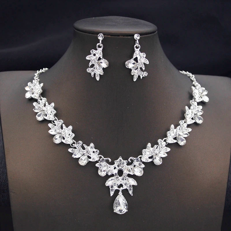 Fashion Necklace Sets for Women Waterdrop Collar Choker Necklace Earring Jewelry Set for Prom Birthday Bridal Wedding-14 Color