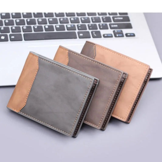 New PU Leather Men's Short Wallet Two Fold Design, Black/Coffee Retro Style, Coin Purse with  ID Card Holder, Suitable for Men
