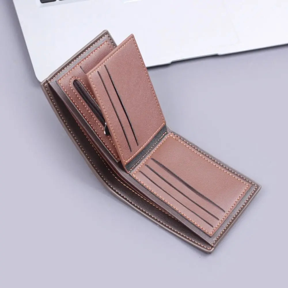 New PU Leather Men's Short Wallet Two Fold Design, Black/Coffee Retro Style, Coin Purse with  ID Card Holder, Suitable for Men