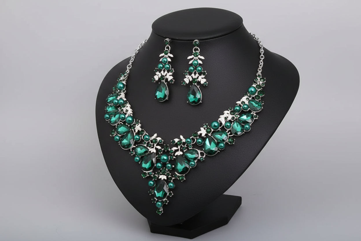Parure "Éclat Impérial" - Collier &amp; Boucles d'oreilles (5 Couleurs)-Ensemble Bijoux Mariage et Banquet - Cristaux de Luxe