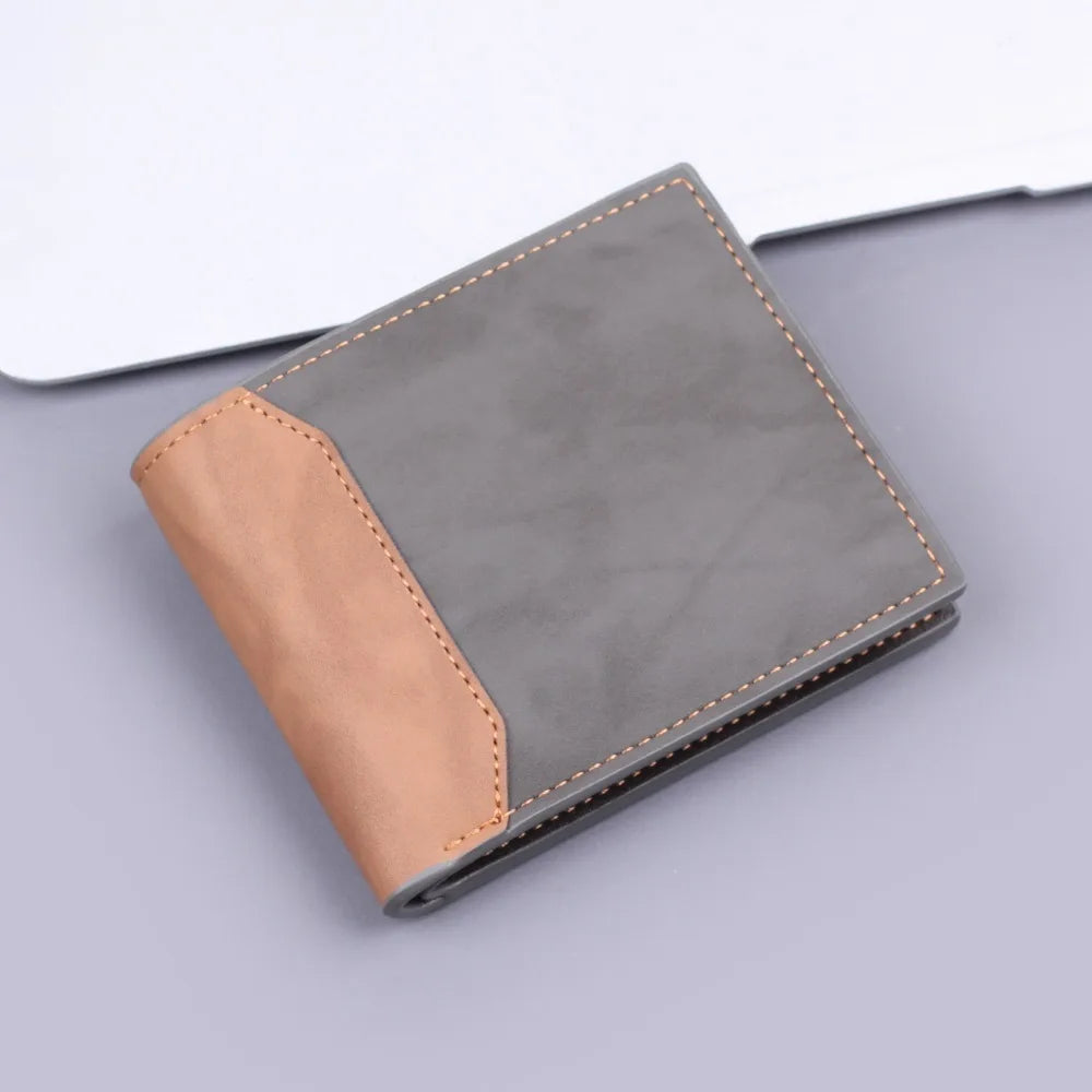 New PU Leather Men's Short Wallet Two Fold Design, Black/Coffee Retro Style, Coin Purse with  ID Card Holder, Suitable for Men