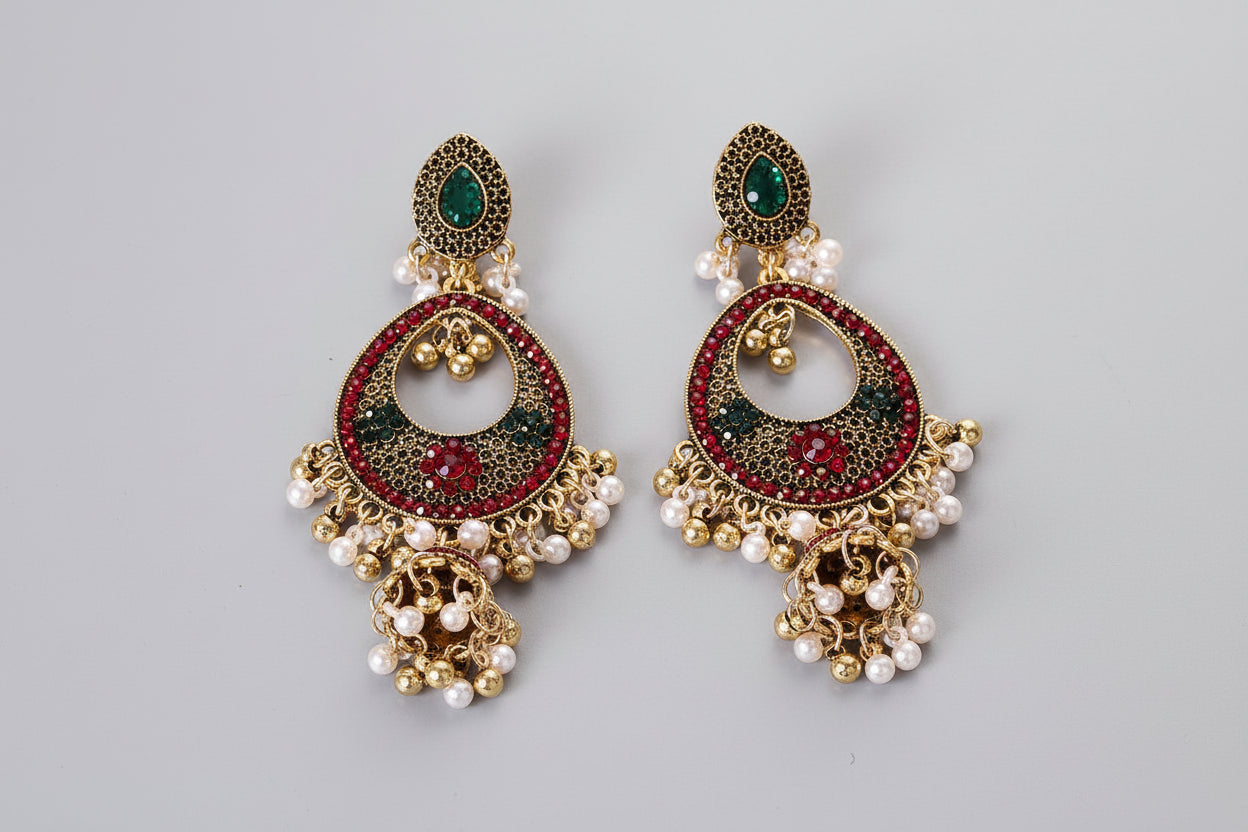 Boucles d'oreilles Vintage "Héritage Royal" - Style Indien &amp; Cristal
