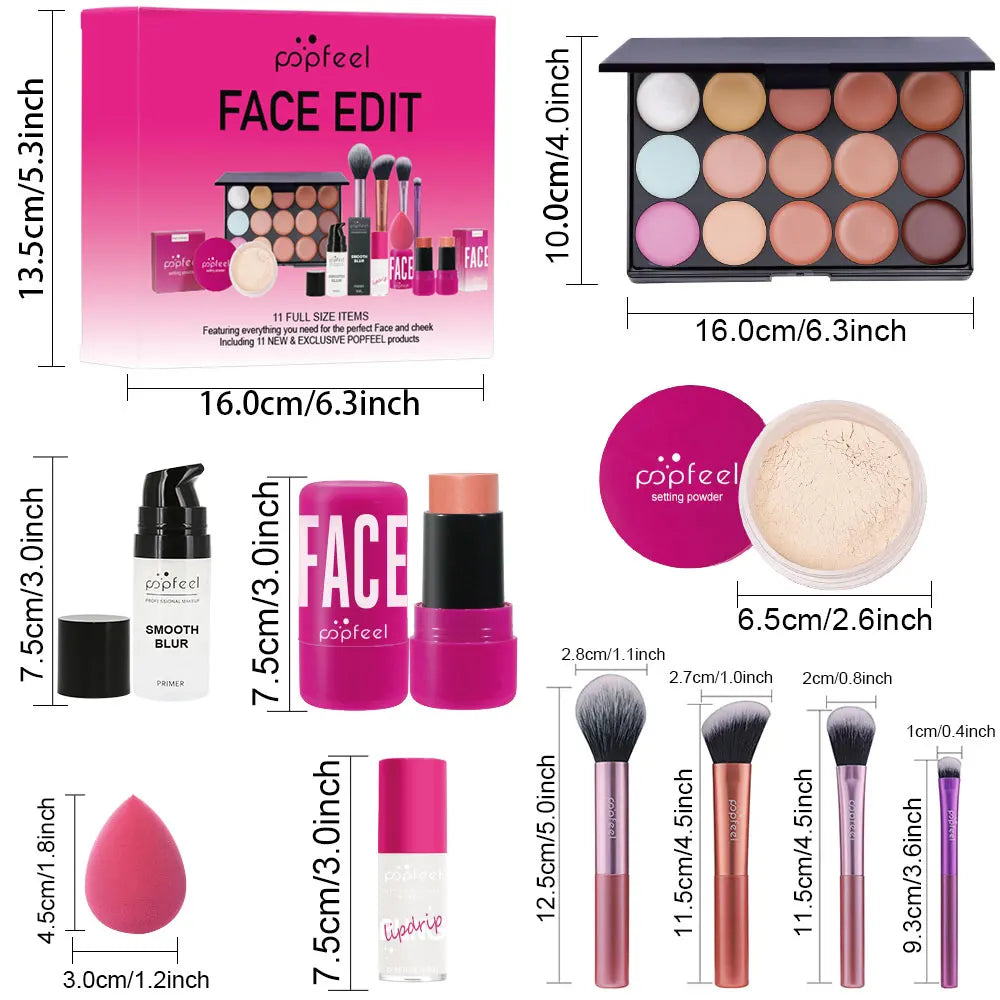 POPFEEL Kit de Maquillage du Visage pour Femmes, Formule Impériale Imperméable pour Adultes et Débutants avec Correcteur, Base de Teint et Poudre Libre.