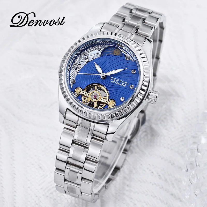 Montre Automatique Luxe DENVOSI pour Femme - Cadran Squelette et Bracelet Cuir