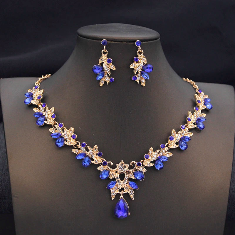 Fashion Necklace Sets for Women Waterdrop Collar Choker Necklace Earring Jewelry Set for Prom Birthday Bridal Wedding-14 Color