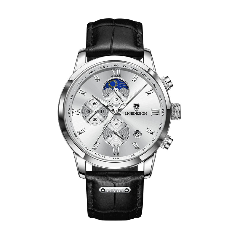 Montre de Luxe LIGE -Chronographe de Précision avec Bracelet en Cuir