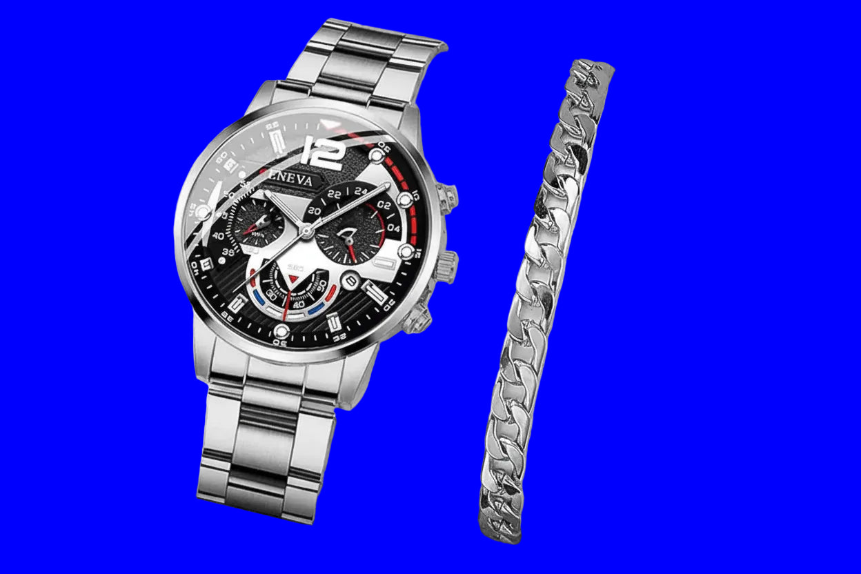 Montre Yolako pour homme en acier inoxydable avec bracelet assorti, style décontracté et élégant
