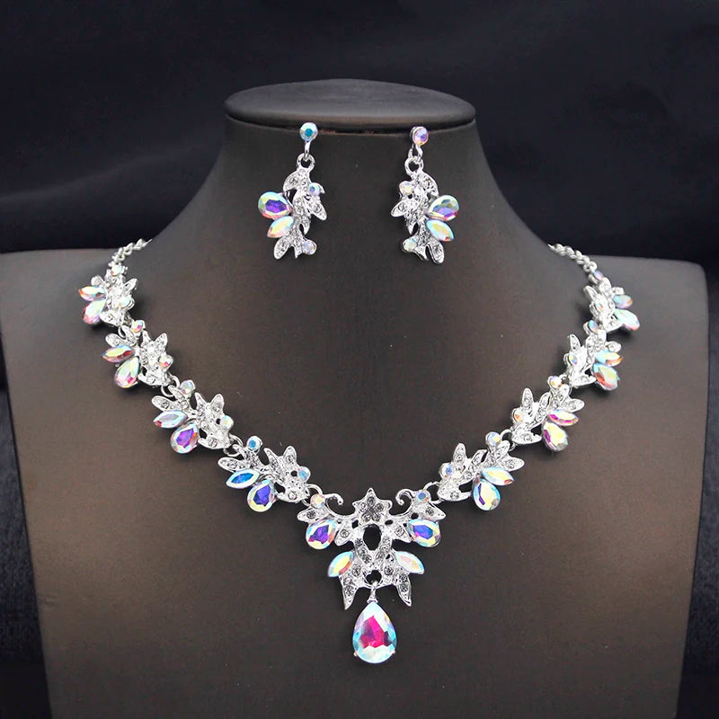 Fashion Necklace Sets for Women Waterdrop Collar Choker Necklace Earring Jewelry Set for Prom Birthday Bridal Wedding-14 Color
