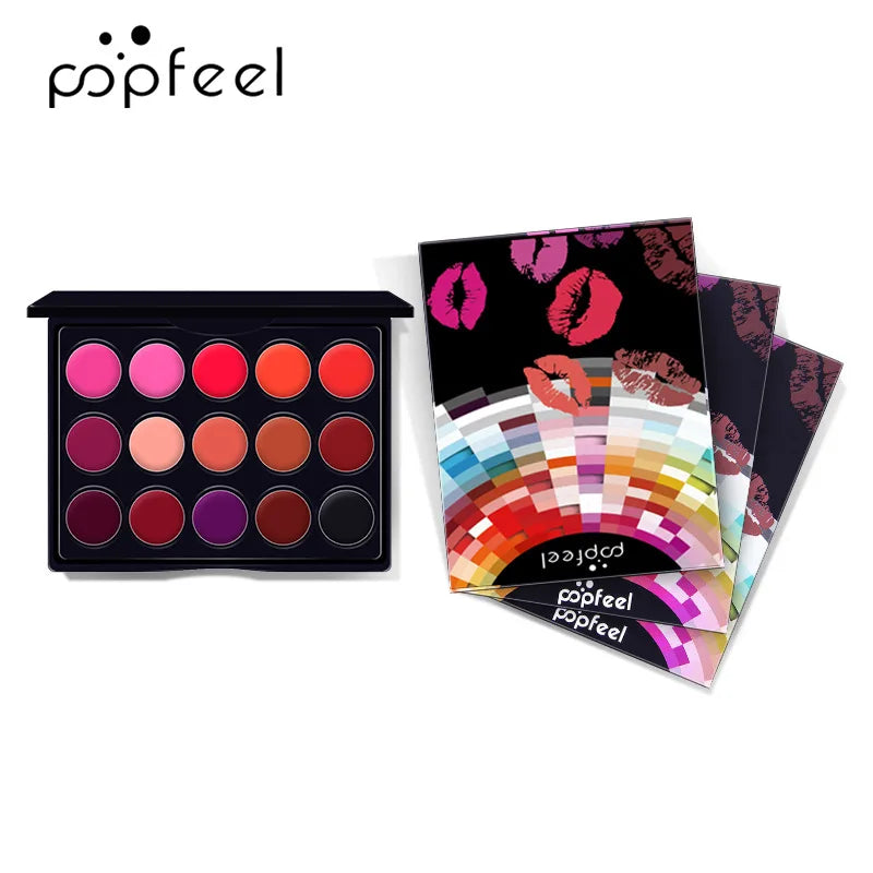 Palette de Lip Gloss pour Femmes, Formule Crème Hydratante pour Adultes avec 15 Couleurs Multi-Finis Longue Tenue