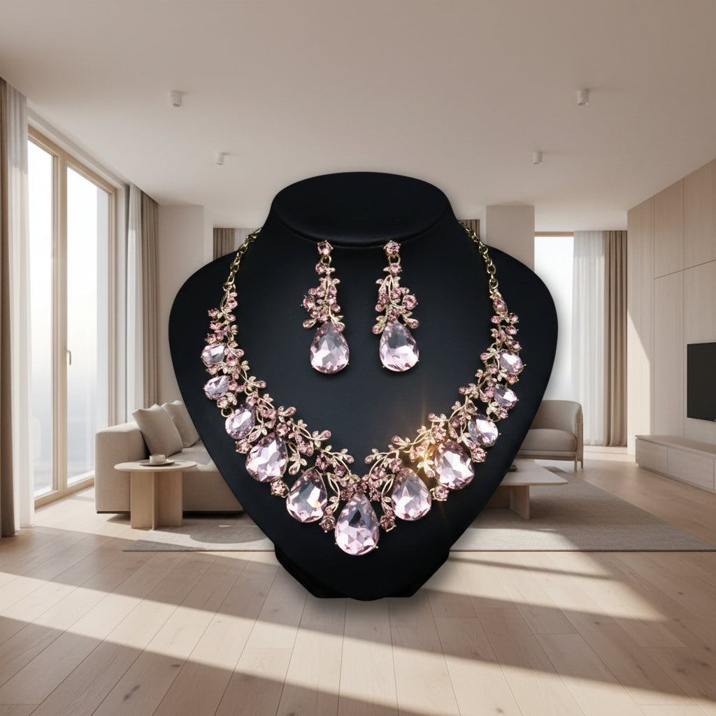 Parure de Mariage "Éclat Céleste" - Collier & Boucles d'oreilles Diamant  Ensemble Bijoux de Luxe pour Mariée - Acier Inoxydable
