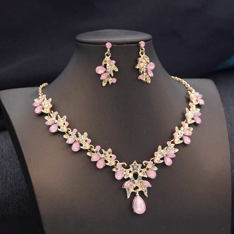 Fashion Necklace Sets for Women Waterdrop Collar Choker Necklace Earring Jewelry Set for Prom Birthday Bridal Wedding-14 Color
