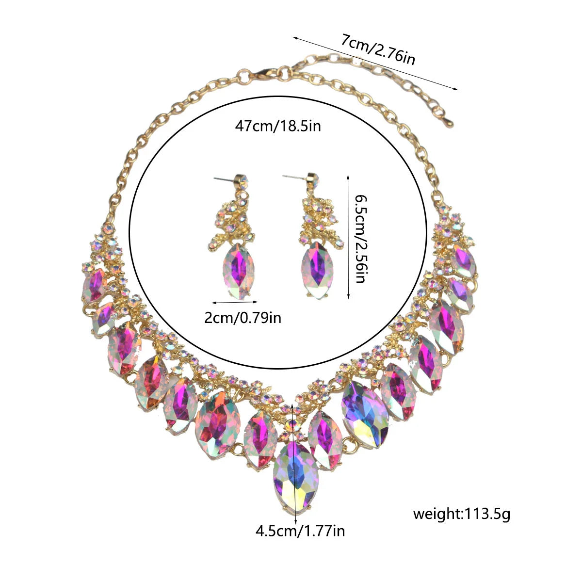 Parure de Luxe Waterproof "Éclat Éternel" - Acier Inoxydable  Ensemble Collier et Boucles d'oreilles Cristal