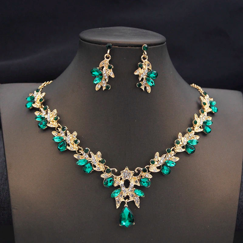 Fashion Necklace Sets for Women Waterdrop Collar Choker Necklace Earring Jewelry Set for Prom Birthday Bridal Wedding-14 Color