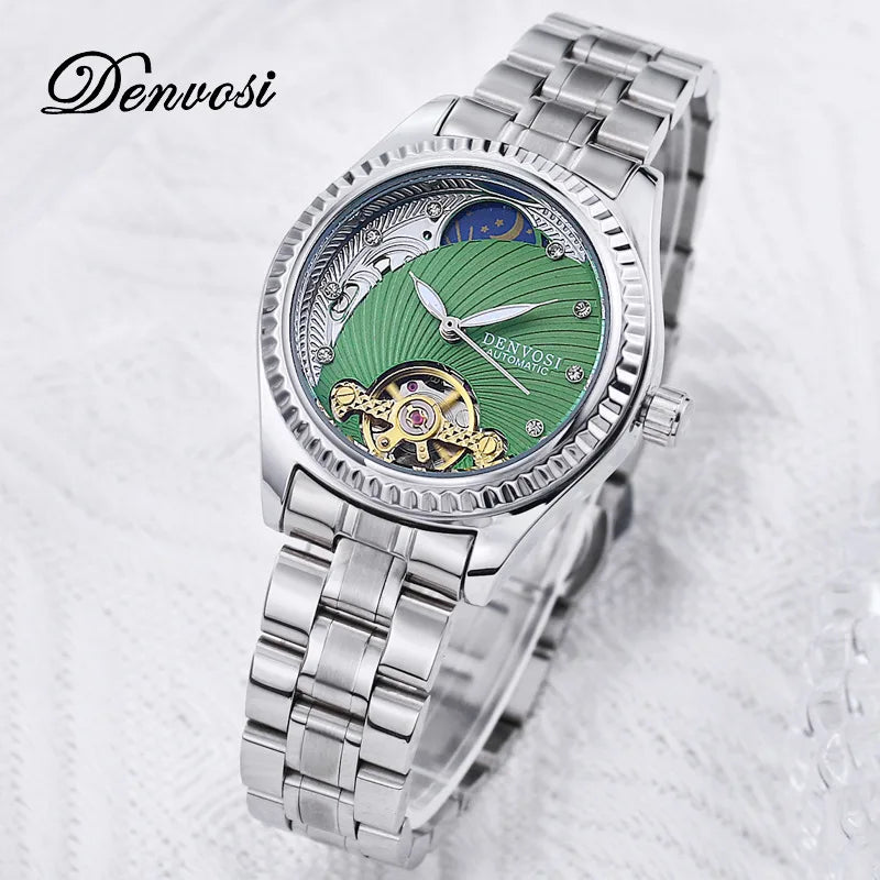 Montre Automatique Luxe DENVOSI pour Femme - Cadran Squelette et Bracelet Cuir