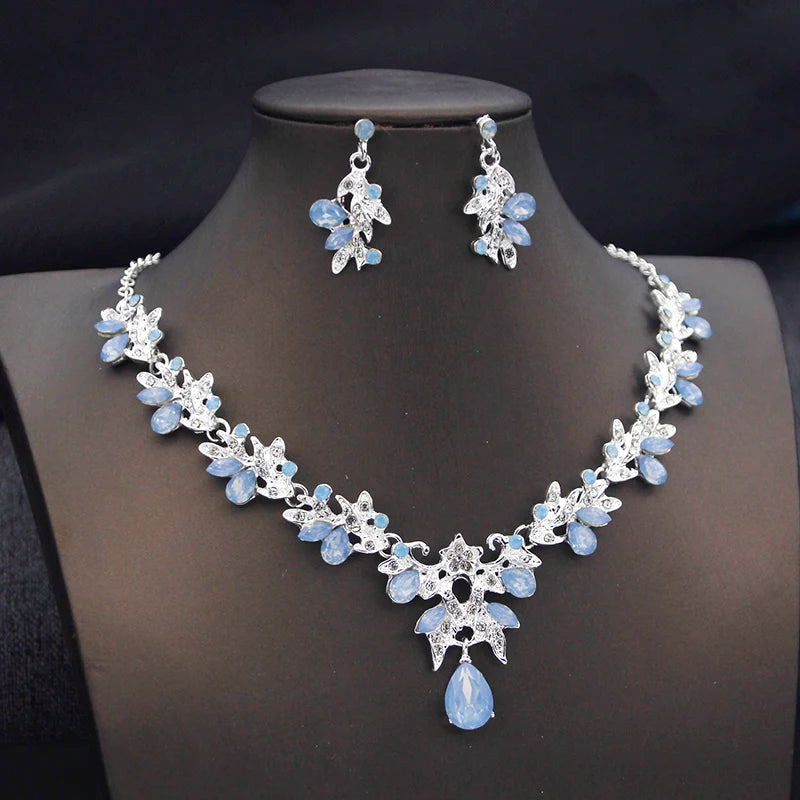 Fashion Necklace Sets for Women Waterdrop Collar Choker Necklace Earring Jewelry Set for Prom Birthday Bridal Wedding-14 Color