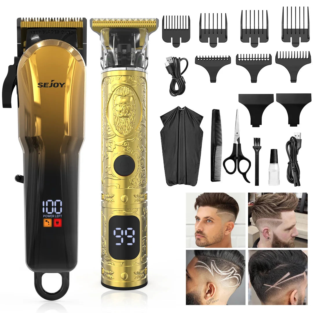 SEJOY Hair Clippers Kit for Men Professional Hair Cutting Kit Beard Trimmer Barbers Cordless Close Cutting T-Blade Trimmer Kit
