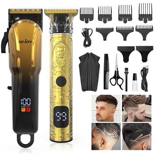 SEJOY Hair Clippers Kit for Men Professional Hair Cutting Kit Beard Trimmer Barbers Cordless Close Cutting T-Blade Trimmer Kit