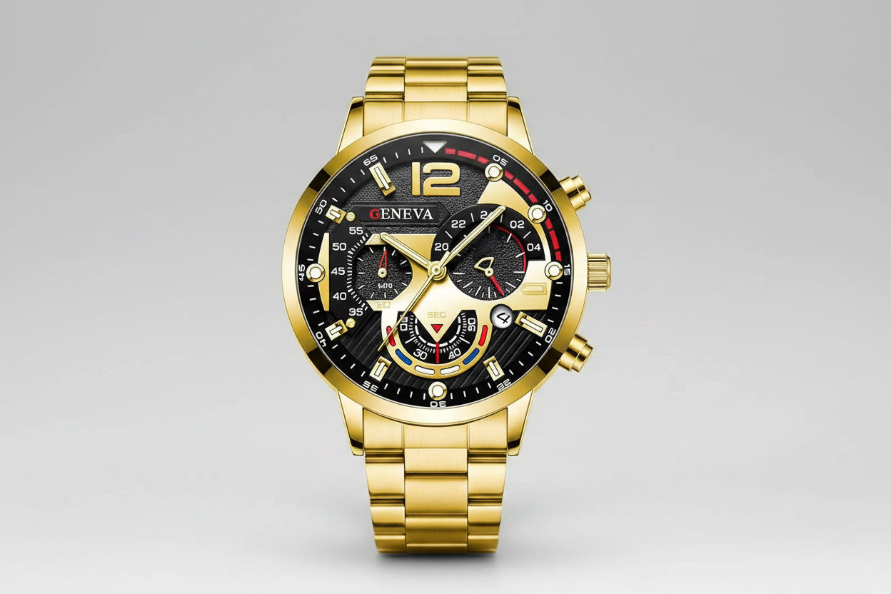 Montre Yolako pour homme en acier inoxydable avec bracelet assorti, style décontracté et élégant